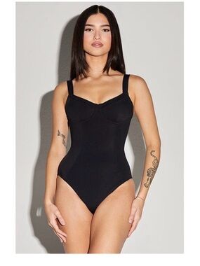 Black One-Piece Swim Suit with Supportive Cup Detail